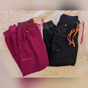 Figs Drawstring Jogger Scrub Pants - Magenta And Black